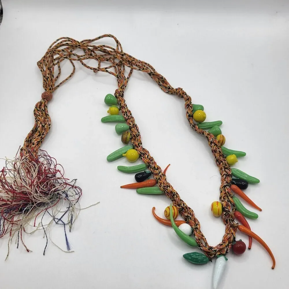 Glass Pendant Necklace Vegetables 32in